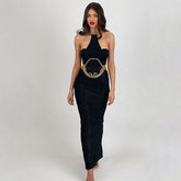 Sahana Halter Cutout Black Dress