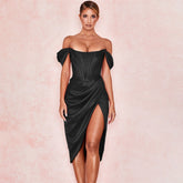 Alyia Satin Off Shoulder Dress