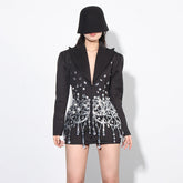 Elga Rhinestone Sleeved Black Dress