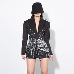 Elga Rhinestone Sleeved Black Dress