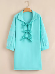 Bow Front Collared Side Pocket Shift Mini Dress