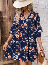 Floral Print Ruffle Sleeve Tiered Mini Dress