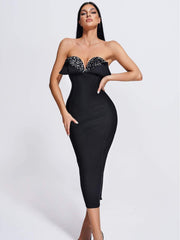 Alyia Low Cut Strapless Black Bandage Dress