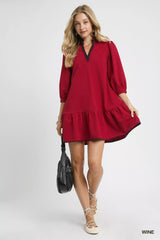 Umgee French Terry Ruffle Hem Dress with Plaid Trim
