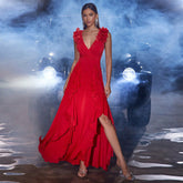 Chiffon Red Backless Elegant Dress