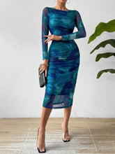 Watercolor Print Mesh Bodycon Midi Dress