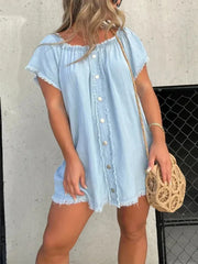 Full Size Raw Hem Mini Denim Dress Plus Size
