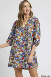 Umgee Boho Floral Balloon Sleeve Mini Dress