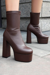 Trendy Black Platform Ankle Boots with Chunky High Block Heel