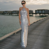 Celeb High End Sequin Backless Maxi Dress