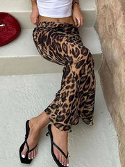 Leopard Print High Waist Flare Maxi Skirt