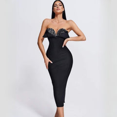 Alyia Low Cut Strapless Black Bandage Dress