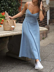 Smocked Sweetheart Neck Midi Cami Dress