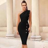 Seam Button Stretch Slim Fit Bandage Dress