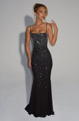 ALEKA ELEGANT BACKLESS RHINESTONE MAXI DRESS