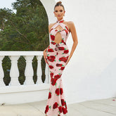 Chic Halter Backless Ruffled Dress