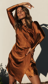 Stylish Long Sleeve Dress With Tie Back Irregular Hem