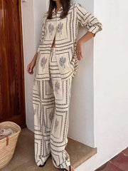 Printed Button Up Shirt and Pants Set