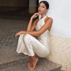 Allure Backless Halter Satin Dress