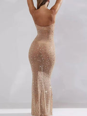 Rhinestone Spaghetti Strap Maxi Dress