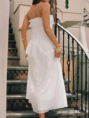 Strapless Smocked Mini Dress with Asymmetric Hem