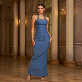 Halter Slit Evening Dress Elegant Slim-Fit Sheath Formal Gown