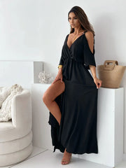 Tied Shoulder Slit Maxi Dress
