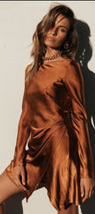 Stylish Long Sleeve Dress With Tie Back Irregular Hem