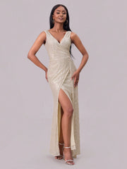 Slit Sequin Surplice Sleeveless Maxi Dress