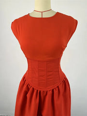 Halter Neck Cinched High Waist Fishbone A-line Skirt