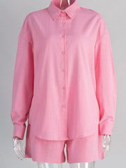 Button Up Long Sleeve Shirt and Shorts Set
