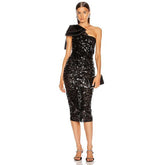 Elite One-shoulder Bow Sequined Sheath Dress