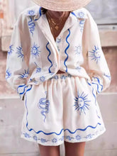 Printed Button Up Shirt and Shorts Set