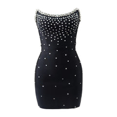 Dera Crystal Mini Black Party Dress