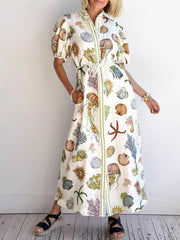 Printed Short Sleeve Shirt Dress