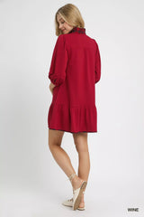 Umgee French Terry Ruffle Hem Dress with Plaid Trim