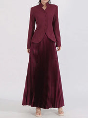 Button Up Long Sleeve Top and Pleated Skirt Set