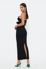 Hollow Slim -fitting Neck Mid -length Suspender Dress