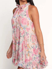 Floral Print Sleeveless Tiered Mini Dress