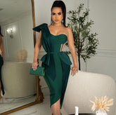 Irregular one-shoulder bow knot Midi Dress