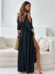 Tied Shoulder Slit Maxi Dress