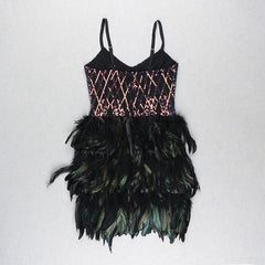 Sequin Feather Details Mini Dress