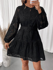 Button-Front Balloon Sleeve Mini Dress