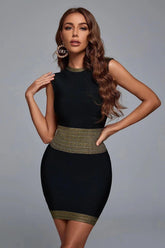 Black Round Neck Bronzing Mini Dress