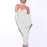 Chic Strapless Ruched Mesh Dress