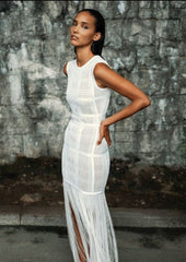 Elegant Mesh See-through Mid-length Fringed Dress