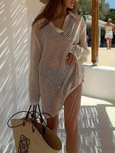 Collared Neck Long Sleeve Knit Cover Up Dress