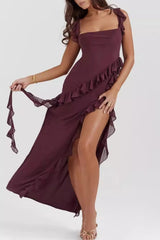 Split Ruffled Square Neck Maxi Dress