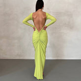 Backless Pleated Long Elegant Slim Dress