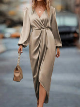 High-Low Surplice Balloon Sleeve Midi Dress